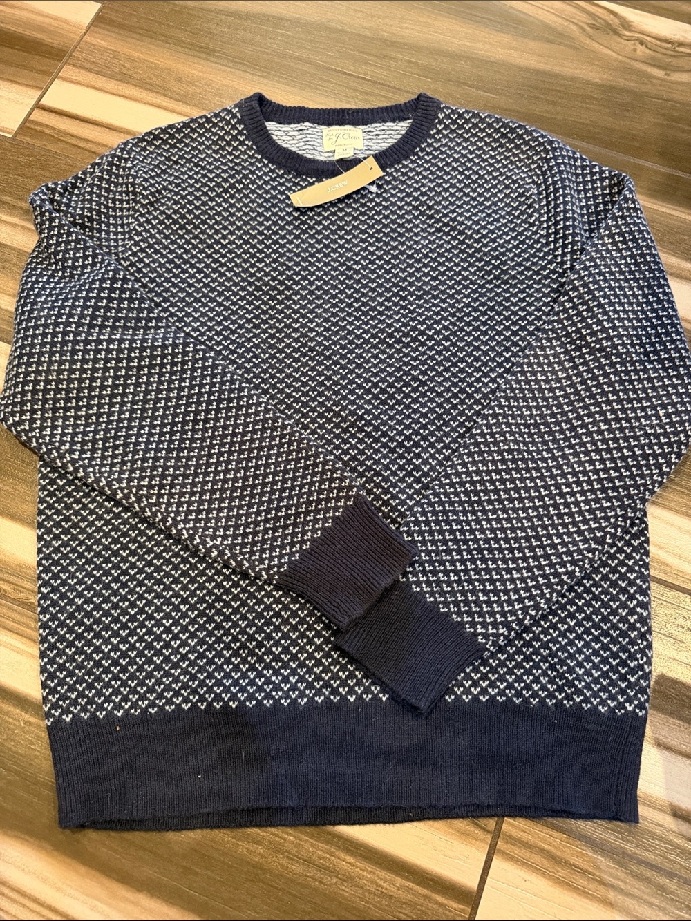 J. Crew Navy and White Patterned Crewneck Sweater